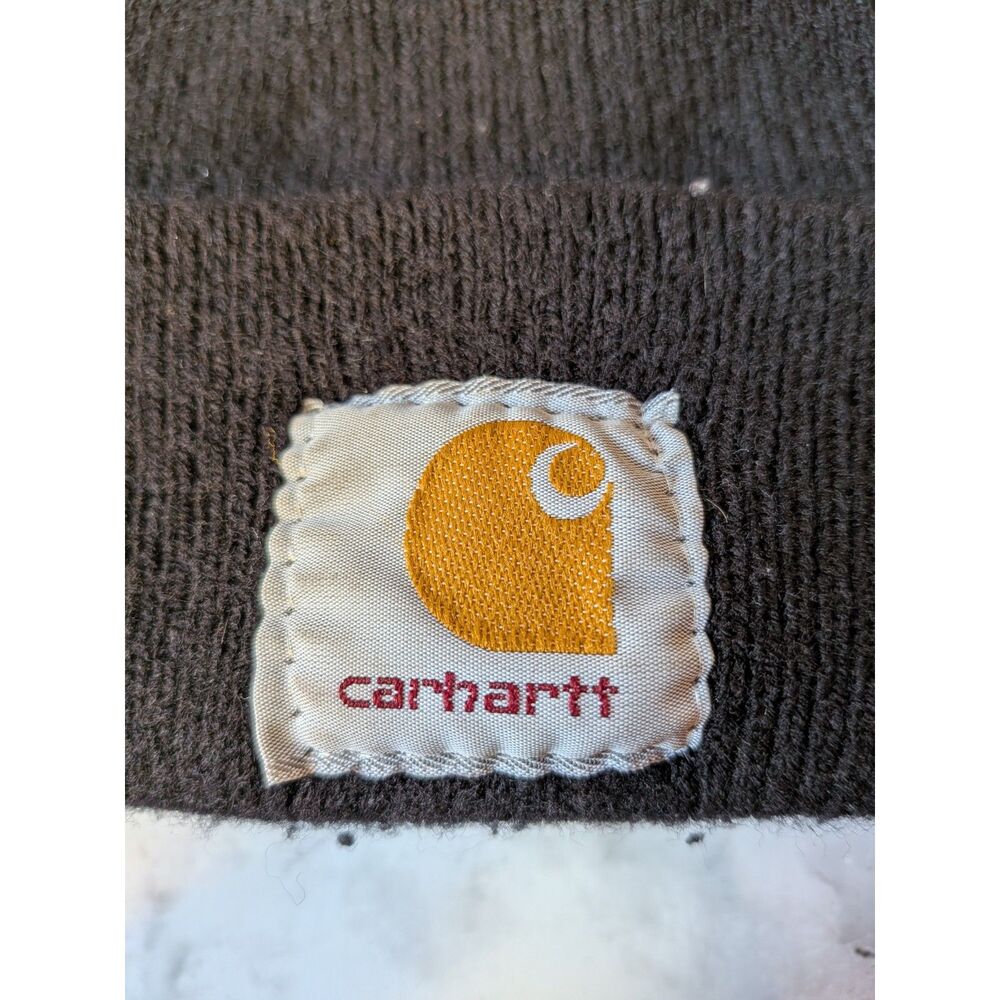 Carhartt Black Knit Beanie Cuffed Watch Hat Logo Patch Workwear One Size